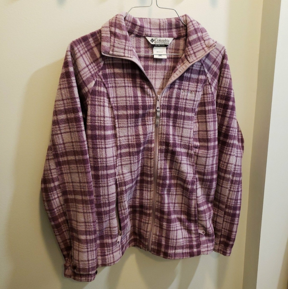 Womens Columbia Purple Plaid Full Zip Up Jacket Size Small